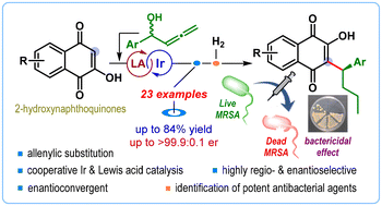 Graphical abstract: Rational design of naphthoquinone-based antibacterial agents through iridium-catalyzed enantioselective β-allenylation of 2-hydroxynaphthoquinones
