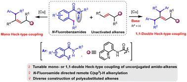 Graphical abstract: Tunable mono- or 1,1-double Heck-type coupling reaction of unconjugated amido-alkenes with remote benzylic C(sp3)–H of N-fluorobenzamides