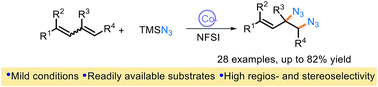 Graphical abstract: Cobalt-catalyzed regioselective diazidation of 1-aryl-1,3-dienes enabled by a single electron transfer/radical addition/group transfer relay process