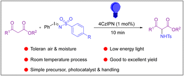 Graphical abstract: Intermolecular amination of ethyl benzo ylacetate via photocatalytic nitrene transfer reactions