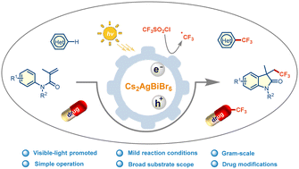 Graphical abstract: Cs2AgBiBr6-photocatalyzed trifluoromethylation: insights into structural changes and applications in drug modification