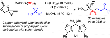 Graphical abstract: Copper-catalyzed enantioselective sulfonylation from sulfur dioxide: generation of tertiary propargylic sulfones