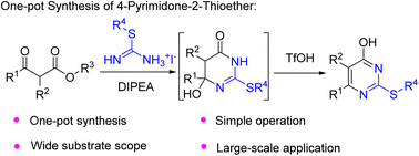 Graphical abstract: One-pot synthesis of 4-pyrimidone-2-thioether through base/acid-mediated condensation of S-alkylisothiourea and β-ketoester