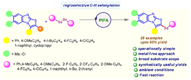 Graphical abstract: C(sp2)–H selenylation of substituted benzo[4,5]imidazo[2,1-b]thiazoles using phenyliodine(iii)bis(trifluoroacetate) as a mediator