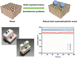 Graphical abstract: Fabrication of bulk superhydrophobic wood by grafting porous poly(divinylbenzene) to wood structure using isocyanatoethyl methacrylate