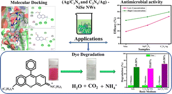 Graphical abstract: Silver and carbon nitride-doped nickel selenide for effective dye decolorization and bactericidal activity: in silico docking study