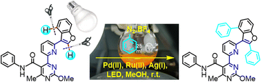 Graphical abstract: LED-induced Ru-photoredox Pd-catalyzed C–H arylation of (6-phenylpyridin-2-yl)pyrimidines and heteroaryl counterparts