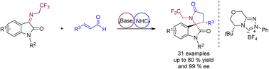 Graphical abstract: N-heterocyclic carbene catalyzed [2 + 3] annulation reaction for the synthesis of trifluoroethyl 3,2′-spirooxindole γ-lactam