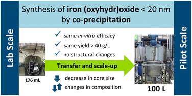 Graphical abstract: Pilot-scale co-precipitation synthesis of a novel active ingredient made of ultrasmall iron (oxyhydr)oxide nanoparticles for the treatment of hyperphosphatemia