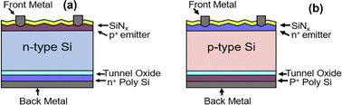 Graphical abstract: AFORS-HET-based numerical exploration of tunnel oxide passivated contact solar cells incorporating n- and p-type silicon substrates