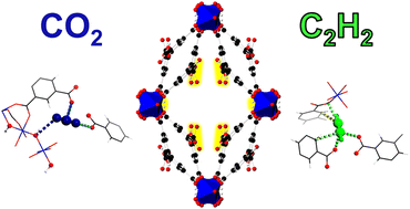 Graphical abstract: Binding of carbon dioxide and acetylene to free carboxylic acid sites in a metal–organic framework