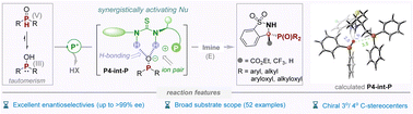 Graphical abstract: Synergistically activating nucleophile strategy enabled organocatalytic asymmetric P-addition of cyclic imines