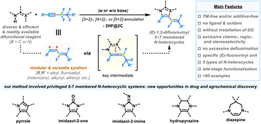 Graphical abstract: Chemo-, regio-, and stereoselective tetrafunctionalization of fluoroalkynes enables divergent synthesis of 5-7-membered azacycles