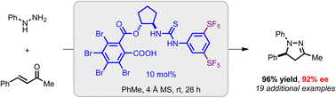 Graphical abstract: Catalytic enantioselective synthesis of 2-pyrazolines via one-pot condensation/6π-electrocyclization: 3,5-bis(pentafluorosulfanyl)-phenylthioureas as powerful hydrogen bond donors