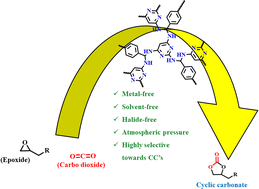 Graphical abstract: Efficient CO2 fixation under atmospheric pressure using a metal- and halide-free heterogeneous catalyst