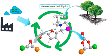 Graphical abstract: Biomass-based ionic liquids efficiently catalyzed the cycloaddition reaction of epoxides with CO2 by hydrogen-bonding and the anion cooperative effect