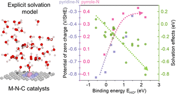 Graphical abstract: The potential of zero charge and solvation effects on single-atom M–N–C catalysts for oxygen electrocatalysis