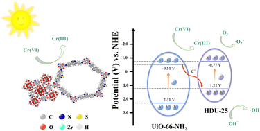 Graphical abstract: High-efficiency photocatalytic reduction of Cr(vi) by Z-scheme electron transfer in UiO-66-NH2@HDU-25 heterojunctions