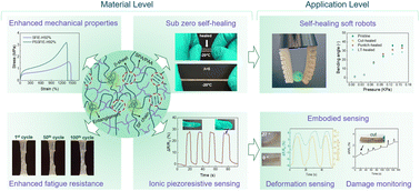 Graphical abstract: Sub-zero self-healable and fatigue-resistant conductive ionoelastomers for sensorized soft pneumatic robots