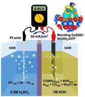 Graphical abstract: Boosted urea electrooxidation activity by dynamic steady blending CoOOH–Ni(OH)2 nanoclusters for H2 production in a pH-asymmetric electrolyzer