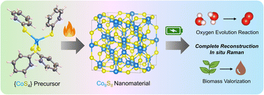 Graphical abstract: A soft molecular single-source precursor approach to synthesize a nanostructured Co9S8 (pre)catalyst for efficient water oxidation and biomass valorization