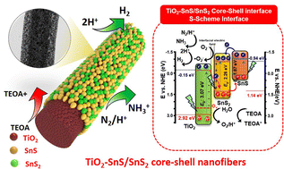 Graphical abstract: Defective phase engineering of S-scheme TiO2–SnS/SnS2 core–shell photocatalytic nanofibers for elevated visible light responsive H2 generation and nitrogen fixation