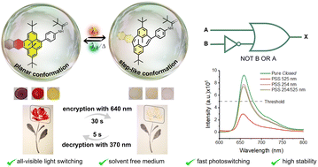 Graphical abstract: Visible light mediated efficient photoswitching of dimethyldihydropyrenes in thin films for all-photonic logic gate applications and dynamic encryption/decryption capabilities