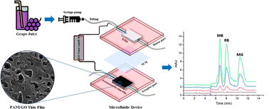Graphical abstract: On-chip integration of electromembrane extraction and thin-film solid-phase microextraction using polyaniline/graphene oxide composite for determination of synthetic dyes in beverage and environmental samples