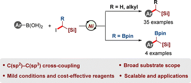 Graphical abstract: Nickel-catalysed Suzuki-type cross-coupling of α-iodosilanes with arylboronic acids: direct and efficient access to benzylic silanes and gem-silylboronate esters
