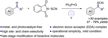 Graphical abstract: Photoinduced benzylic C–H thiocyanation enabled by triphenylphosphine oxide and N-thiocyanophthalimide