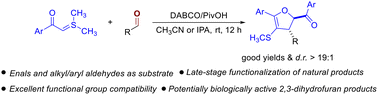 Graphical abstract: Facile synthesis of multisubstituted 2,3-dihydrofurans via intermolecular cyclization of enals or alkyl/aryl aldehydes with acyl-stabilized sulfur ylides