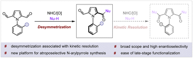 Graphical abstract: Enantioselective synthesis of N-arylpyrrole aldehydes via NHC-organocatalytic atroposelective desymmetrization followed by kinetic resolution