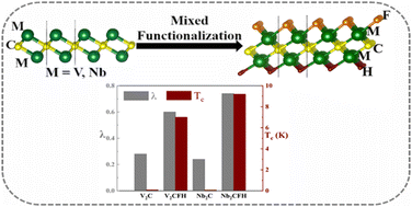 Graphical abstract: Mixed functionalization as a pathway to induce superconductivity in MXenes: vanadium and niobium carbide