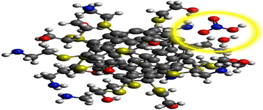 Graphical abstract: Interaction of gaseous nitric acid and water on thiol-based molecular overlayers on C70