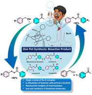 Graphical abstract: Ruthenium hydride catalyzed α-alkylation of ketones with primary alcohols for access to bioactive molecules using the borrowing-hydrogen approach