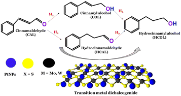 Graphical abstract: Hydrogenation of cinnamaldehyde by platinum supported on 2D and 3D transition metal sulfides