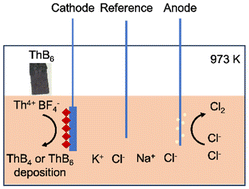 Graphical abstract: Low-temperature electrochemical production of thorium borides in NaCl-KCl molten salt systems