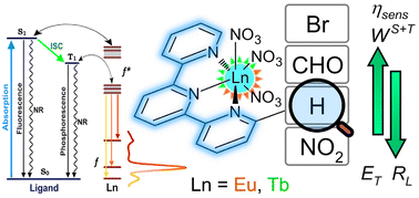 Graphical abstract: Electron-withdrawing groups as property tuners in functionalized terpyridine-based ligands in Eu(iii) and Tb(iii) complexes