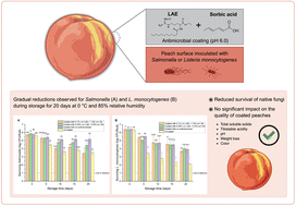 Graphical abstract: Effects of supplementing lauric arginate and sorbic acid in a commercial coating on pathogen survival and quality of fresh peaches