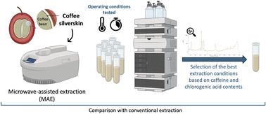 Graphical abstract: Microwave-assisted extraction as a fast and sustainable approach for the recovery of caffeine and chlorogenic acids from coffee silverskin: evaluation of operating conditions and comparison with conventional extraction