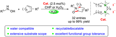 Graphical abstract: A bifunctional recyclable Gemini surfactant catalyst for oxidative nitroso Diels–Alder reactions in water