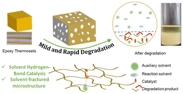 Graphical abstract: Solvent-induced microstructure disruption and catalytic activation synergy toward mild and rapid degradation of epoxy thermosets