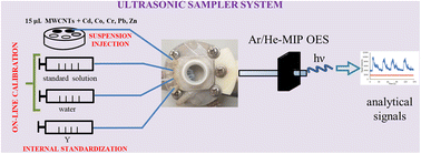 Graphical abstract: MIP OES quantification of Cd, Co, Cr, Pb and Zn preconcentrated on multiwalled carbon nanotubes using a multifunctional ultrasonic sampler