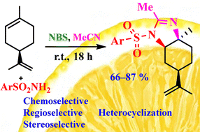 Graphical abstract: Chemo-, regio-, and stereoselective heterocyclization of sulfonamides and d-limonene with solvent interception