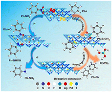 Graphical abstract: Ag/Pd bimetallic sites embedded in g-C3N4 nanosheets synergistically catalyze Suzuki coupling and nitroaromatic reduction reactions