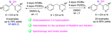 Graphical abstract: Transition-metal free chemoselective C–H hydroxylation of bisarylmethanes enabled by a phosphite as a sacrificial reductant