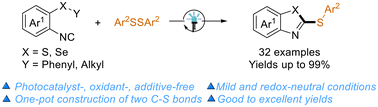 Graphical abstract: Visible light-induced cascade cyclization of 2-isocyanoaryl thioethers/selenoethers: access to 2-arylthiobenzothiazoles/2-arylthiobenzoselenazoles