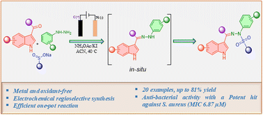Graphical abstract: Electrochemical N-sulfonylation of in situ generated indole-based hydrazones and antimicrobial evaluation