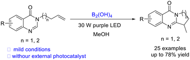 Graphical abstract: Tetrahydroxydiboron-mediated radical cyclization of unactivated alkenes toward ring-fused quinazolinones