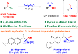 Graphical abstract: Thioacids as precursors for the synthesis of α,α-dideuterio alcohols using mild SmI2–D2O